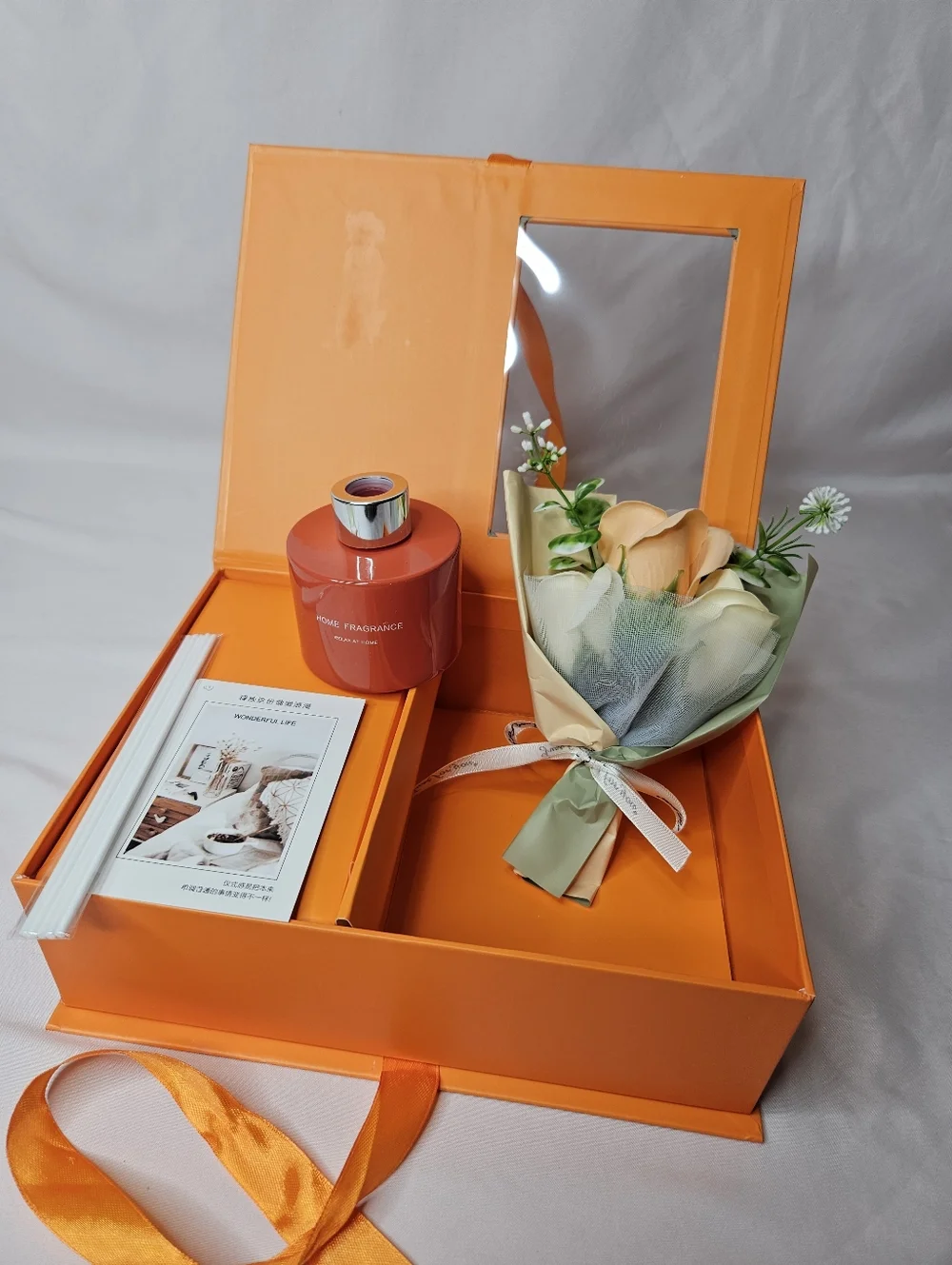 Luxury Gift Box with Reed Diffuser & Soap Flower Bouquet – Citrus Fruits